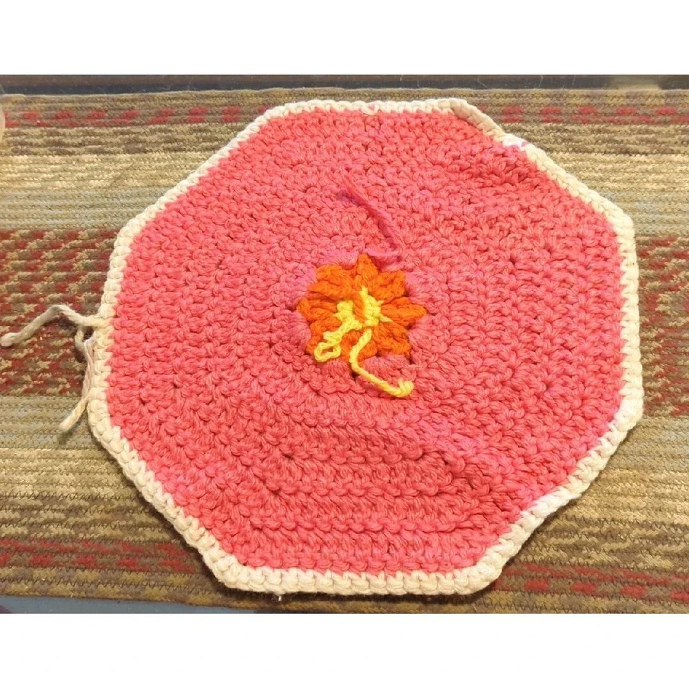 Vintage Crochet Tabletop Colorful Counter Doile Trivet Handmade By Granny
